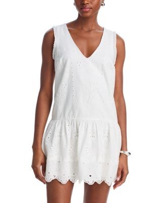 Aqua Eyelet V Neck Flounce Mini Dress - Exclusive