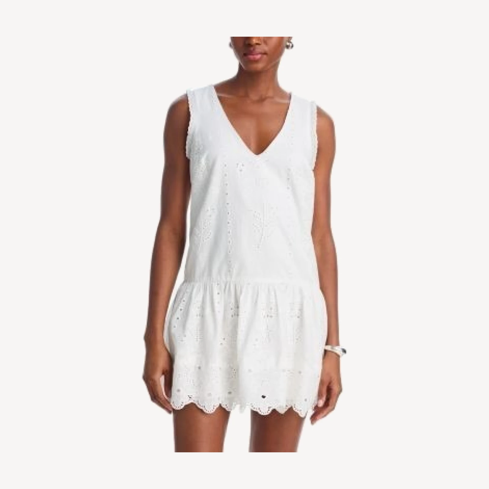 Aqua Eyelet V Neck Flounce Mini Dress - Exclusive
