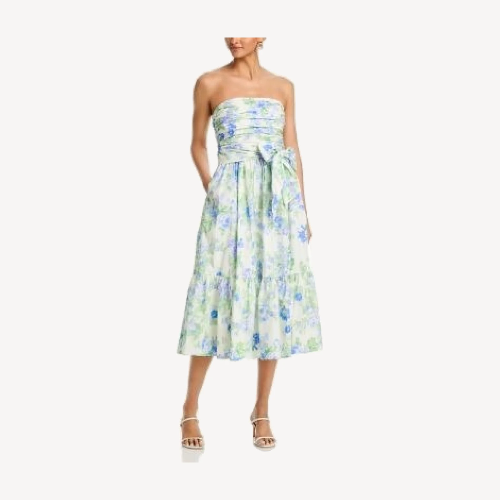 Aqua Blurred Floral Gathered Midi Dress - Exclusive