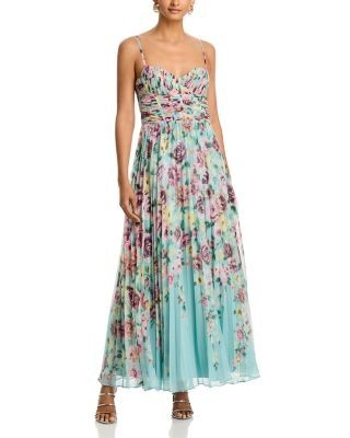 Aqua Pleated Floral Guest of Dress - Exclusive