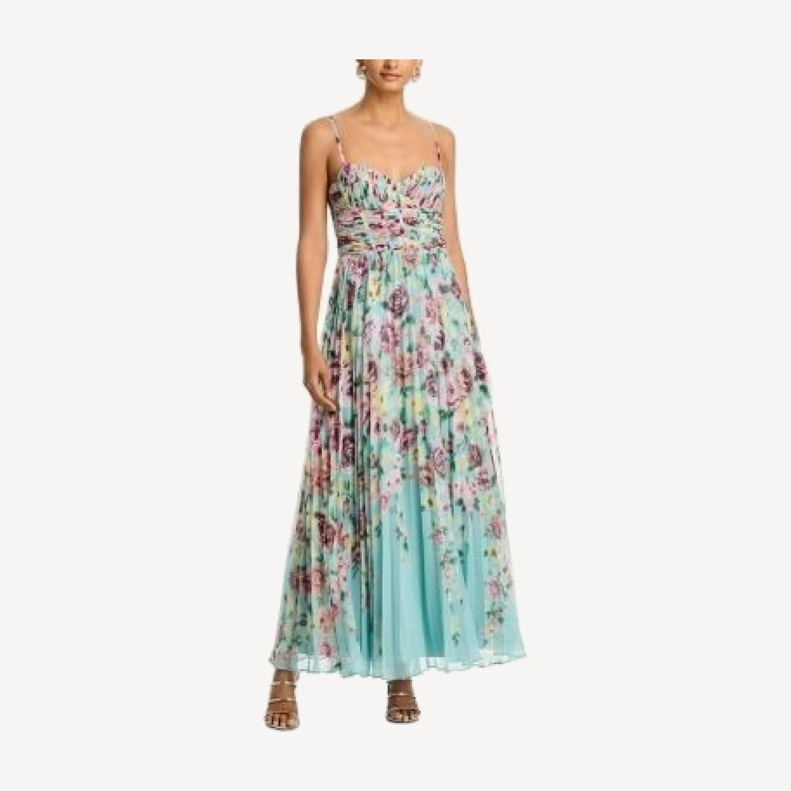 Aqua Pleated Floral Guest of Dress - Exclusive