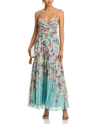 Aqua Pleated Floral Guest of Dress - Exclusive