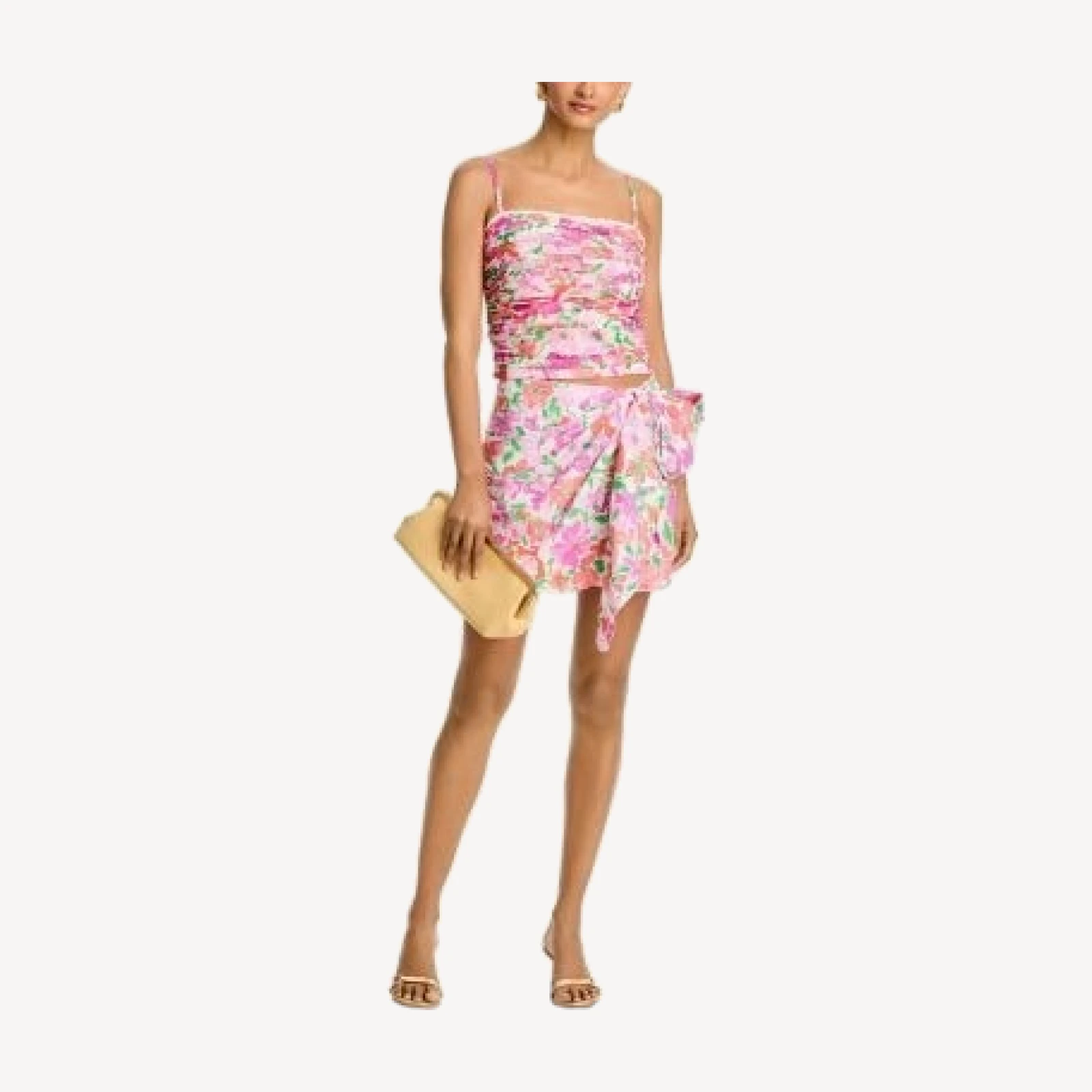 Aqua Floral Gathered Mini Skirt - Exclusive
