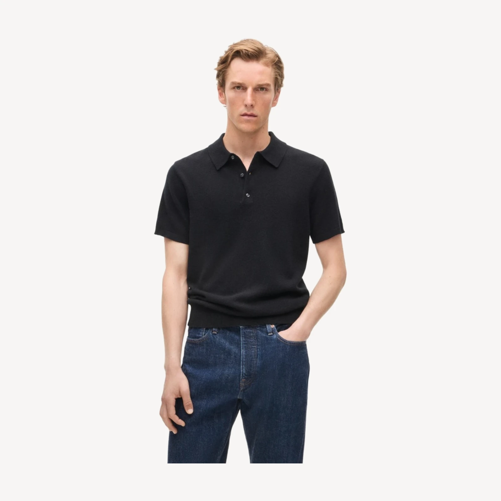 Cashmere short-sleeve sweater-polo
