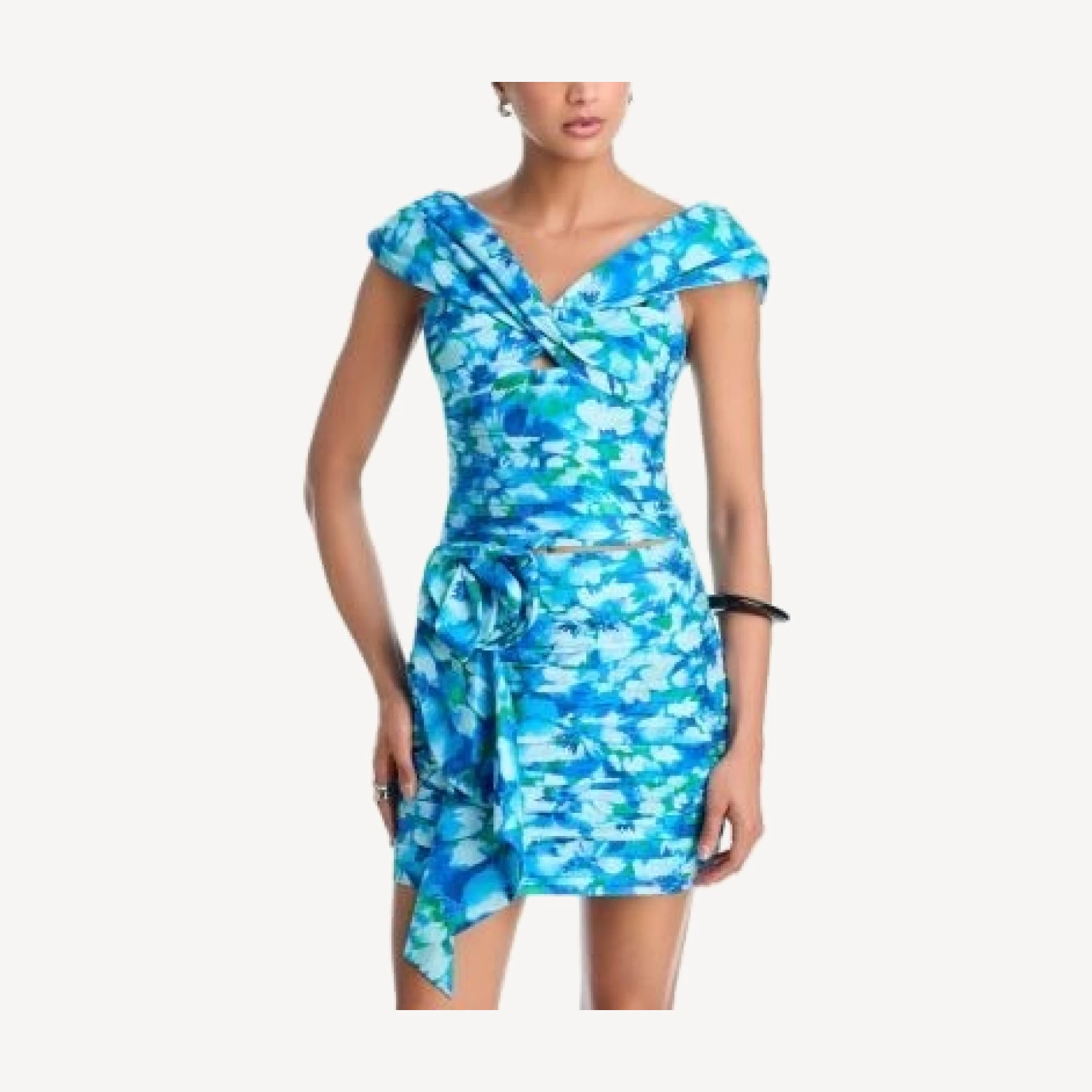 Aqua Floral Off The Shoulder Twist Top - Exclusive