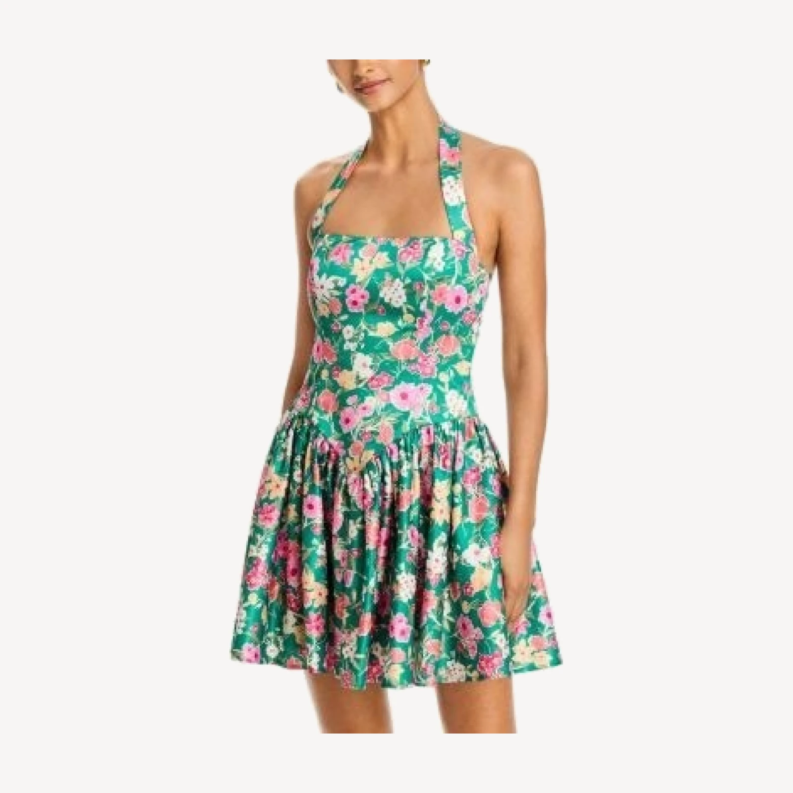 Aqua Floral Halter Drop Waist Mini Dress- Exclusive