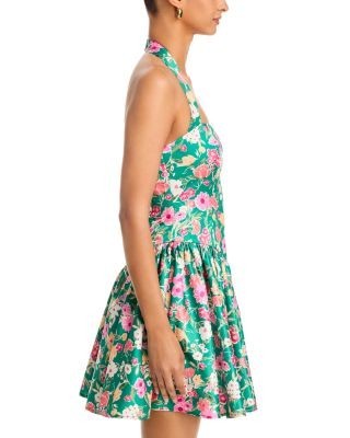 Aqua Floral Halter Drop Waist Mini Dress- Exclusive
