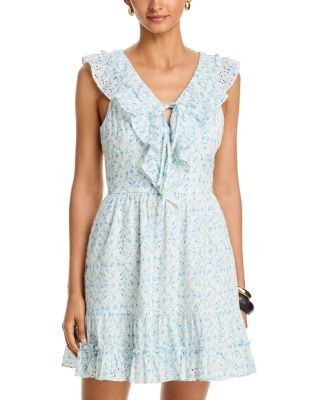 Aqua Ditsy Floral Ruffle Tie Mini Dress - Exclusive