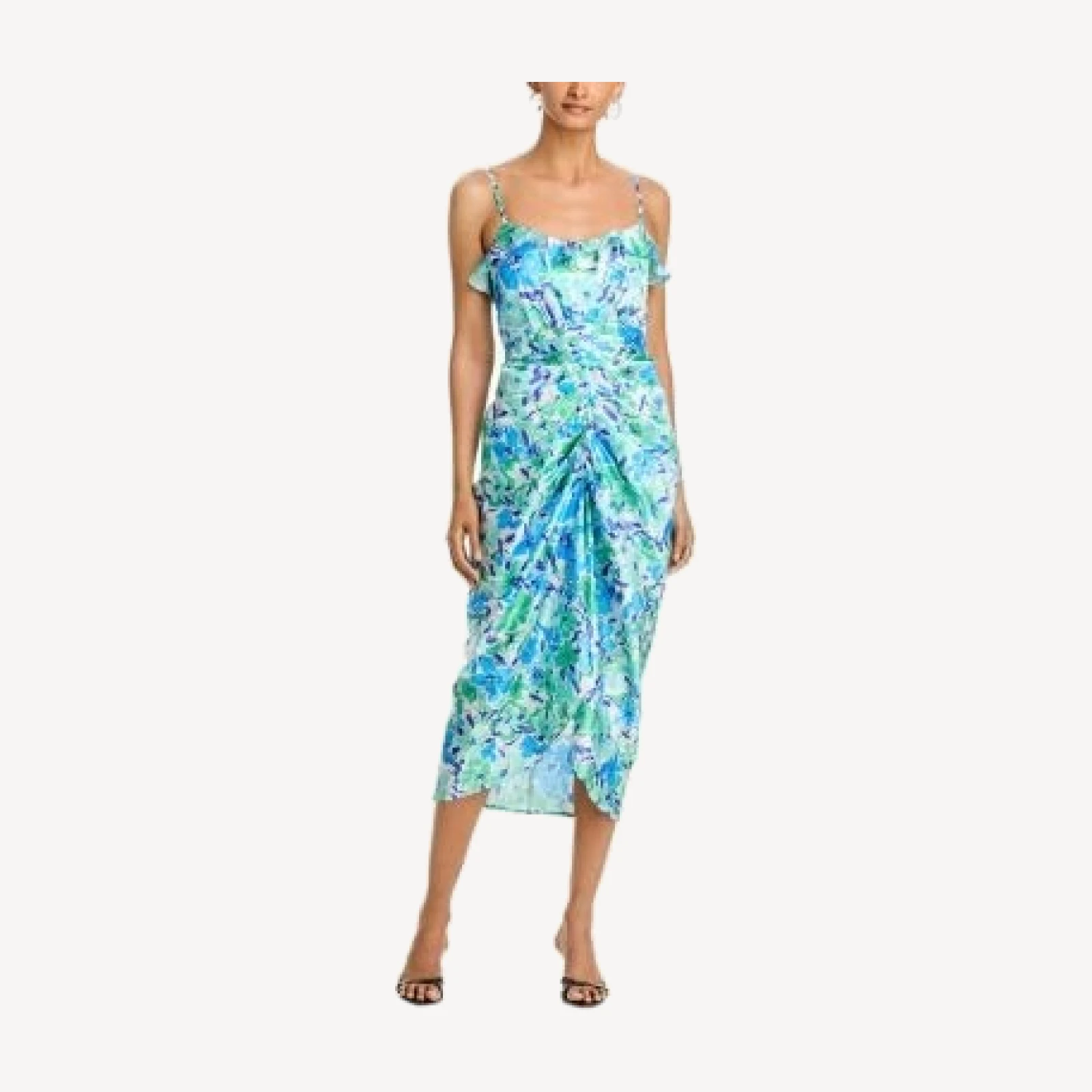 Aqua Floral Ruffle Tie Waist Midi Dress - Exclusive