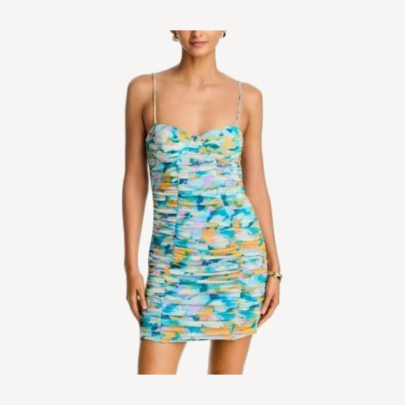 Aqua Floral Mesh Ruched Mini Dress - Exclusive