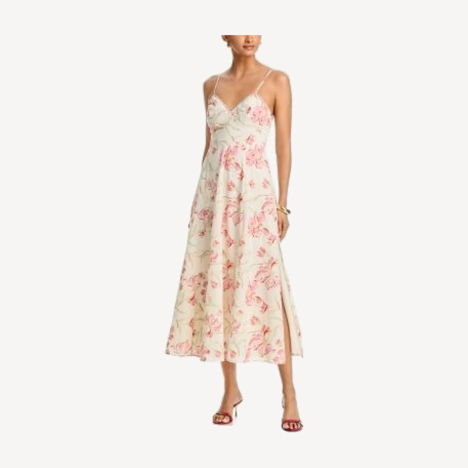 Aqua Embroidered Floral Lace Trim Midi Dress - Exclusive