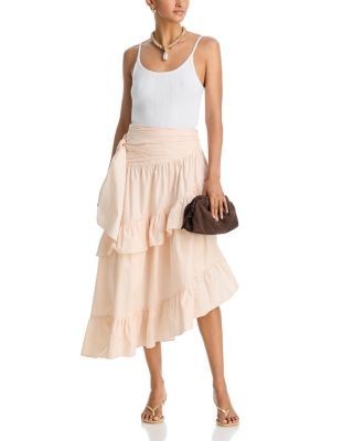 Aqua Asymmetric Ruffle Trim Skirt - Exclusive