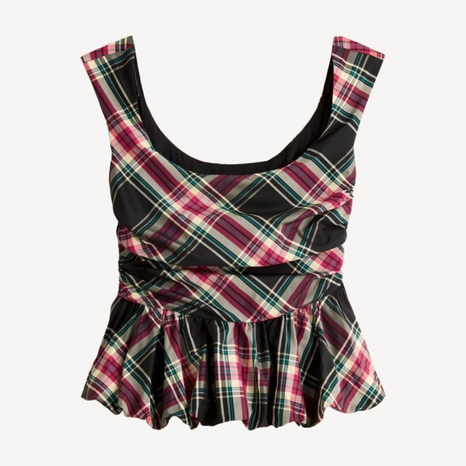 Scoopneck bubble-hem tank top in tartan