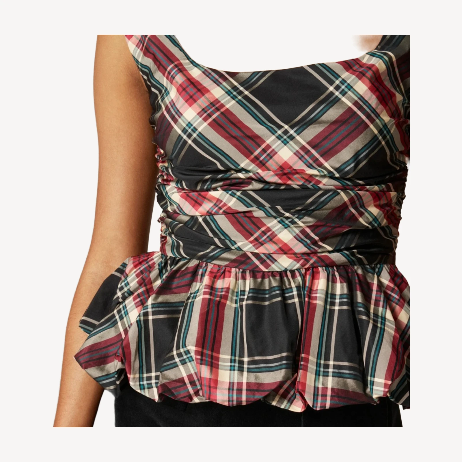 Scoopneck bubble-hem tank top in tartan