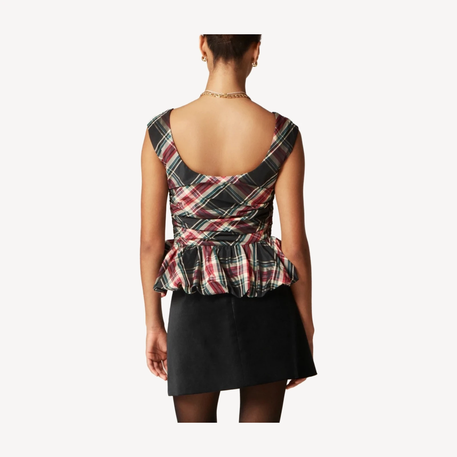 Scoopneck bubble-hem tank top in tartan