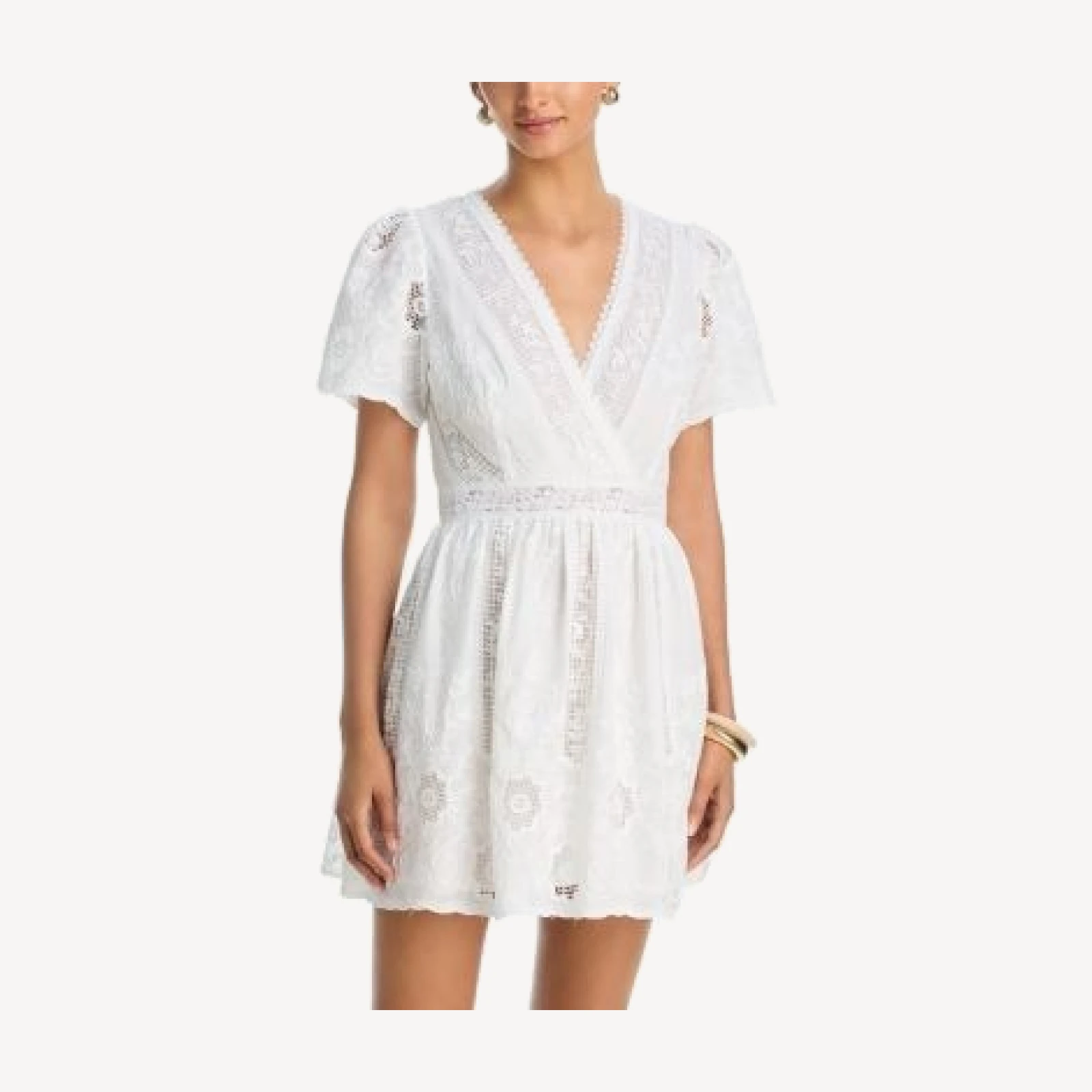 Aqua Embroidered Lace V Neck Mini Dress - Exclusive
