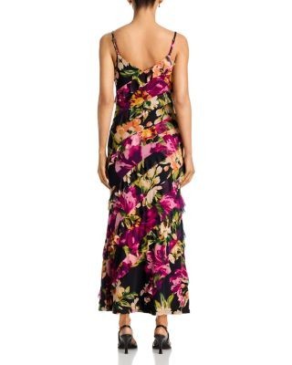Aqua Floral Mesh Ruffle Maxi Dress - Exclusive