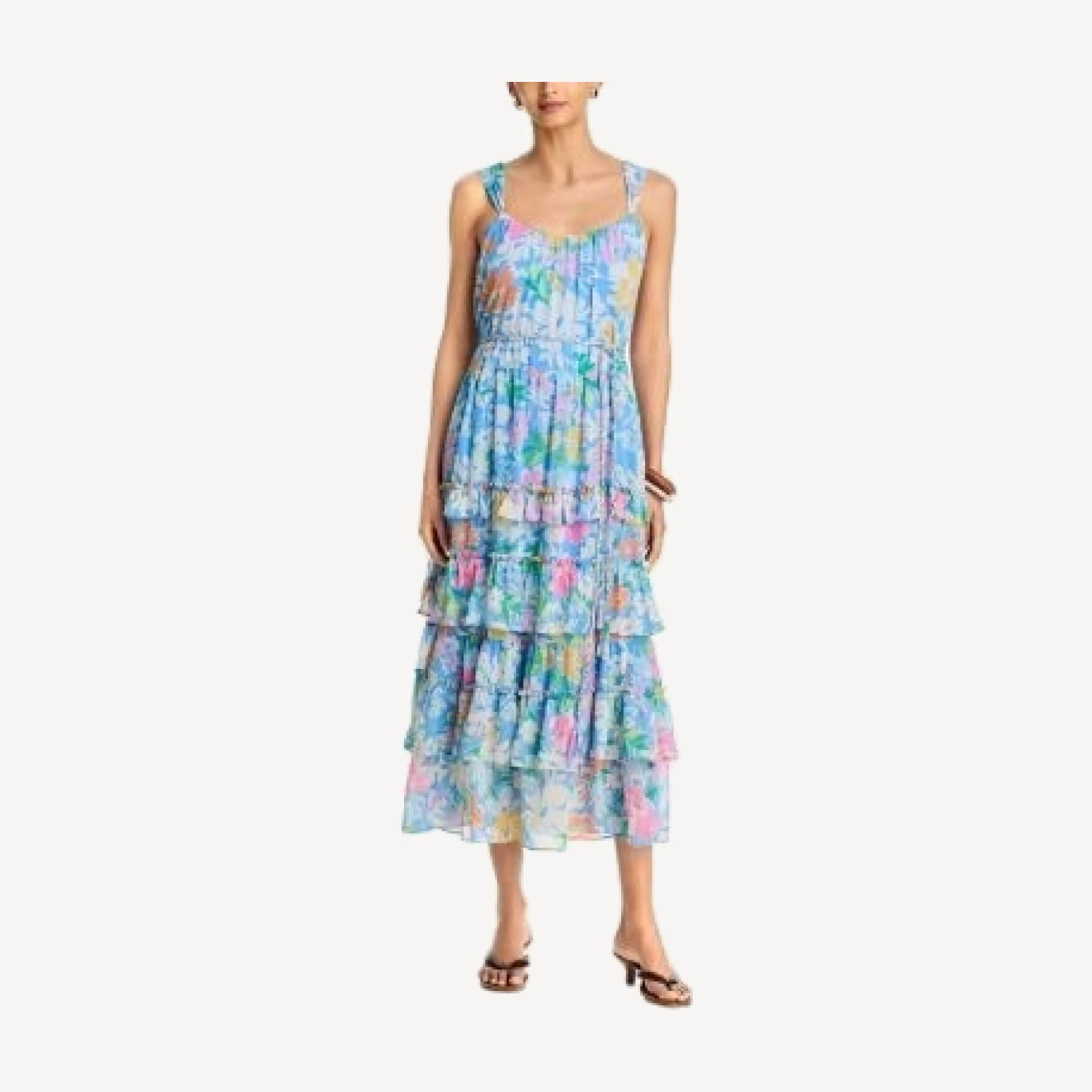 Aqua Floral Ruffle Hem Midi Dress - Exclusive