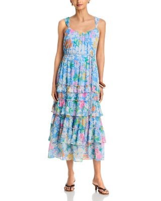 Aqua Floral Ruffle Hem Midi Dress - Exclusive