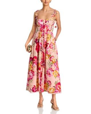 Aqua Floral Corset Midi Dress - Exclusive
