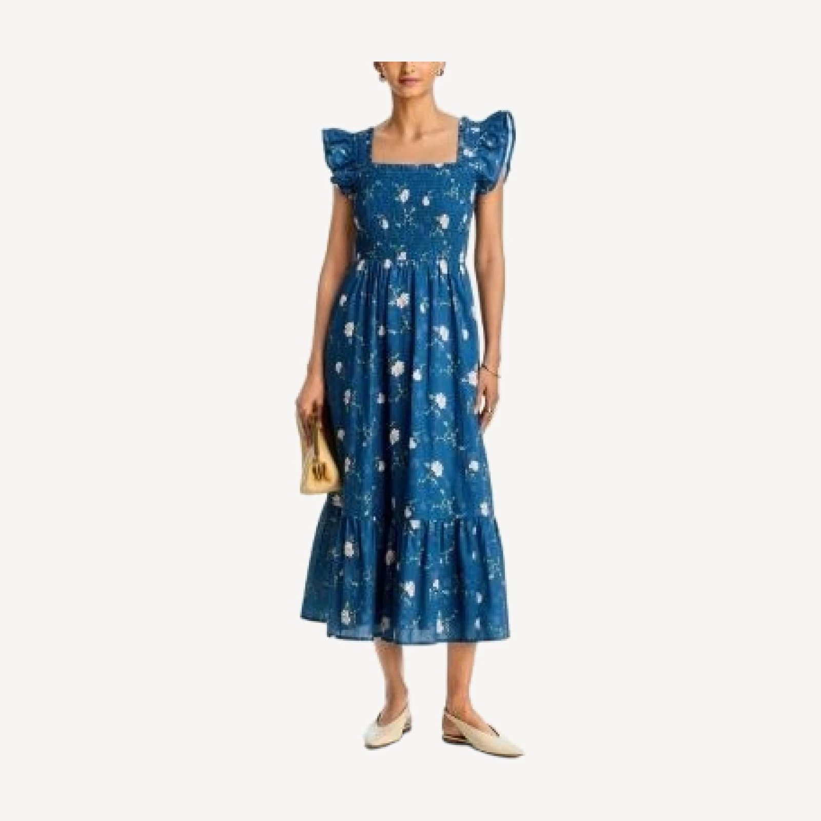 Aqua Floral Smocked Midi Dress - Exclusive