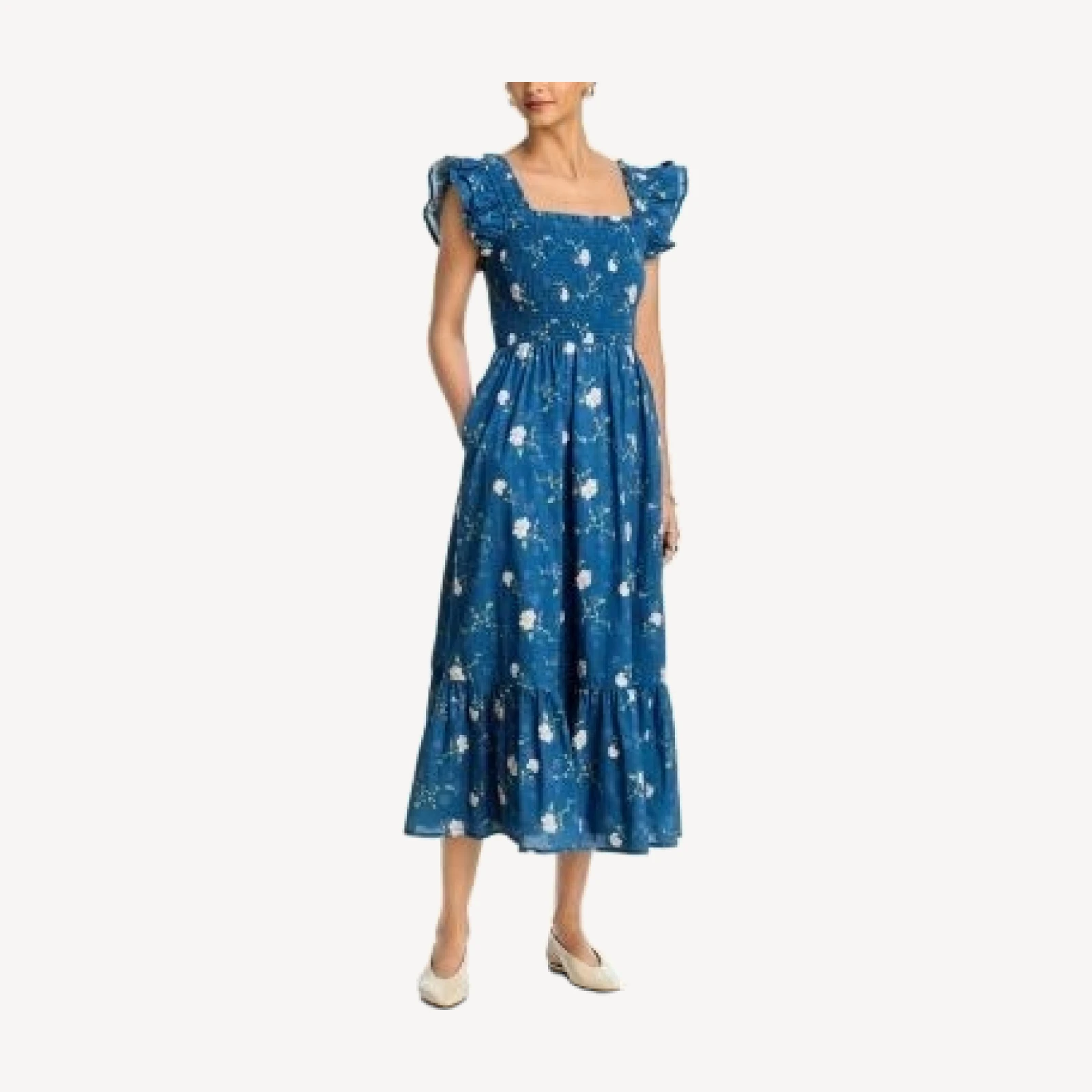 Aqua Floral Smocked Midi Dress - Exclusive