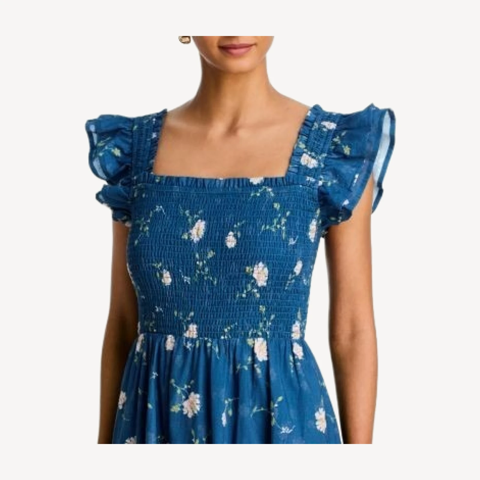Aqua Floral Smocked Midi Dress - Exclusive
