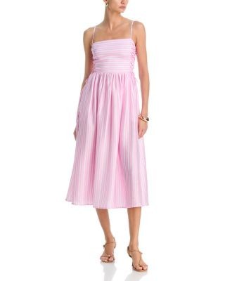 Aqua Stripe Side Lace Up Midi Dress - Exclusive