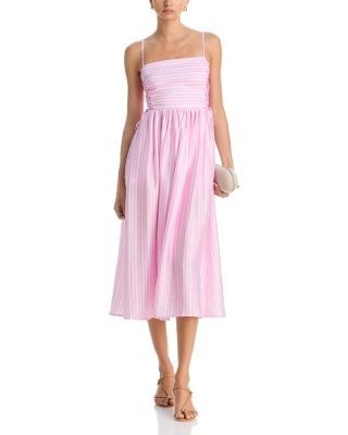 Aqua Stripe Side Lace Up Midi Dress - Exclusive