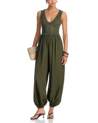 Aqua Crochet Balloon Jumpsuit - Exclusive