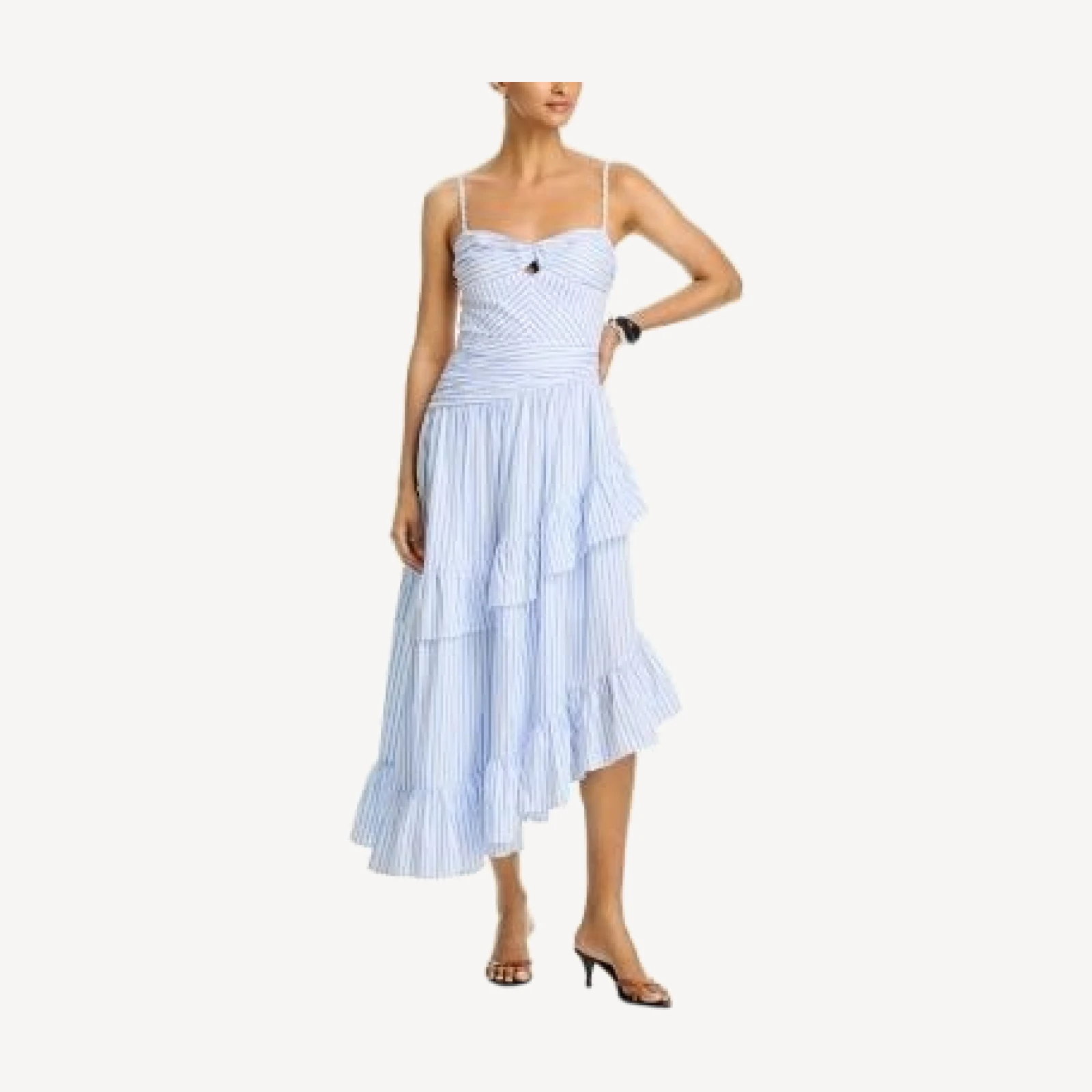 Aqua Stripe Ruffle Asymmetrical Midi Dress - Exclusive