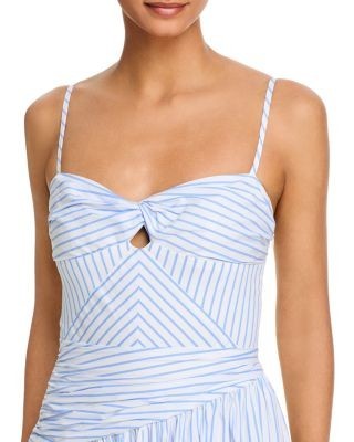Aqua Stripe Ruffle Asymmetrical Midi Dress - Exclusive