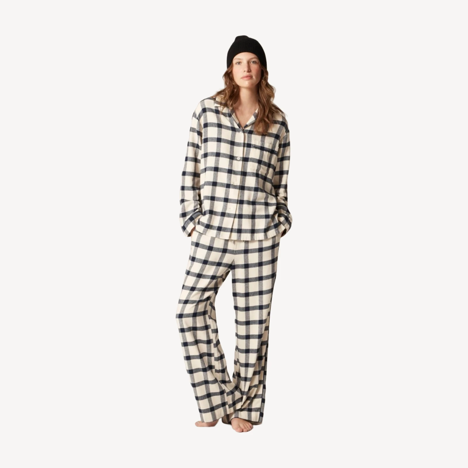 Flannel long-sleeve pajama pant set in plaid