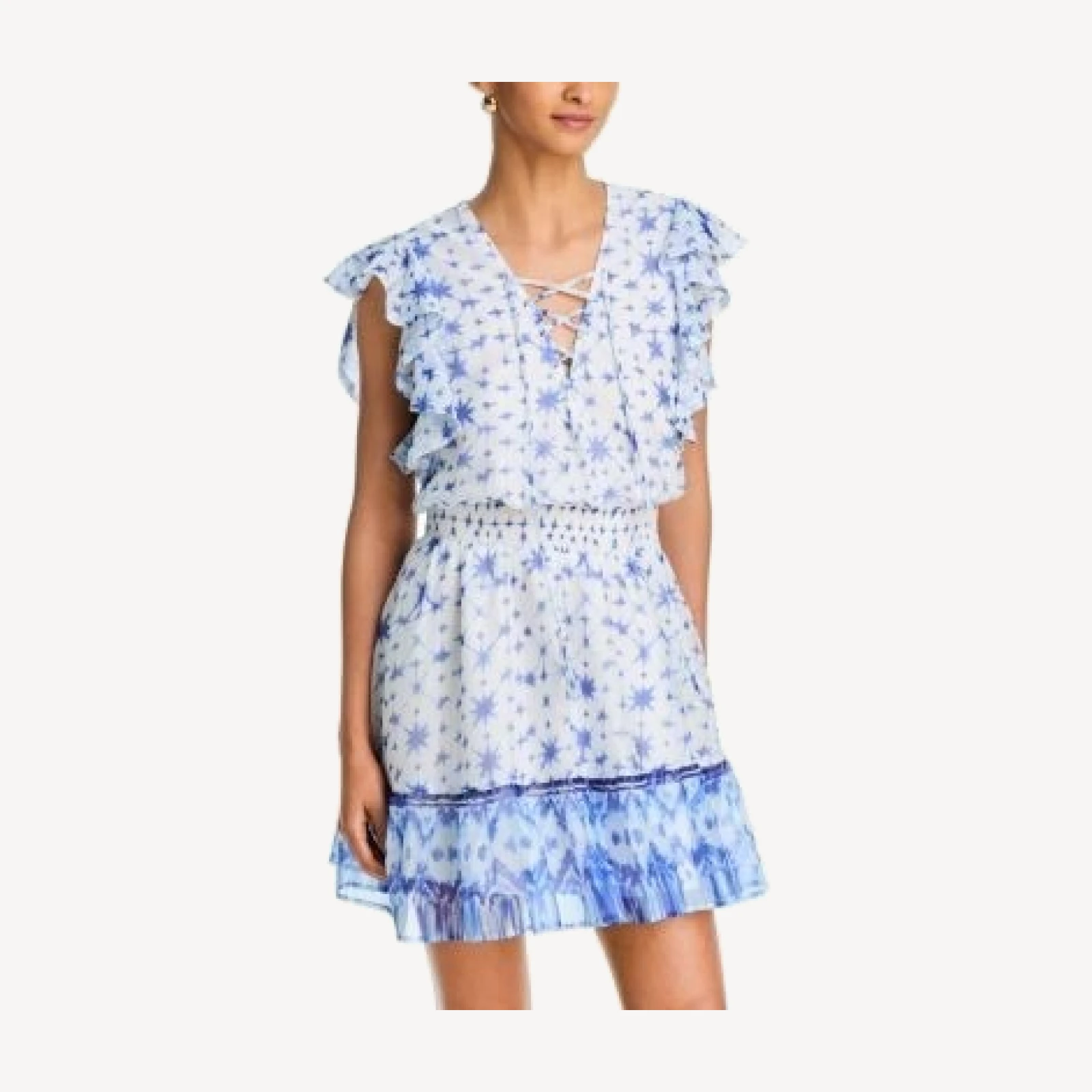 Aqua Batik Flutter Sleeve Mini Dress - Exclusive