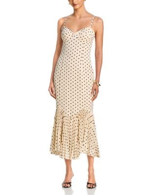 Aqua Polka Dot Pleated Hem Midi Dress - Exclusive