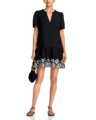 Aqua Embroidered Hem Mini Dress - Exclusive
