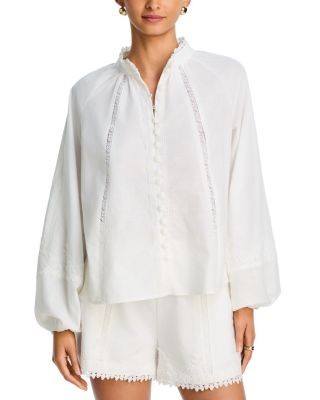 Aqua Button Front Lace Inset Top - Exclusive
