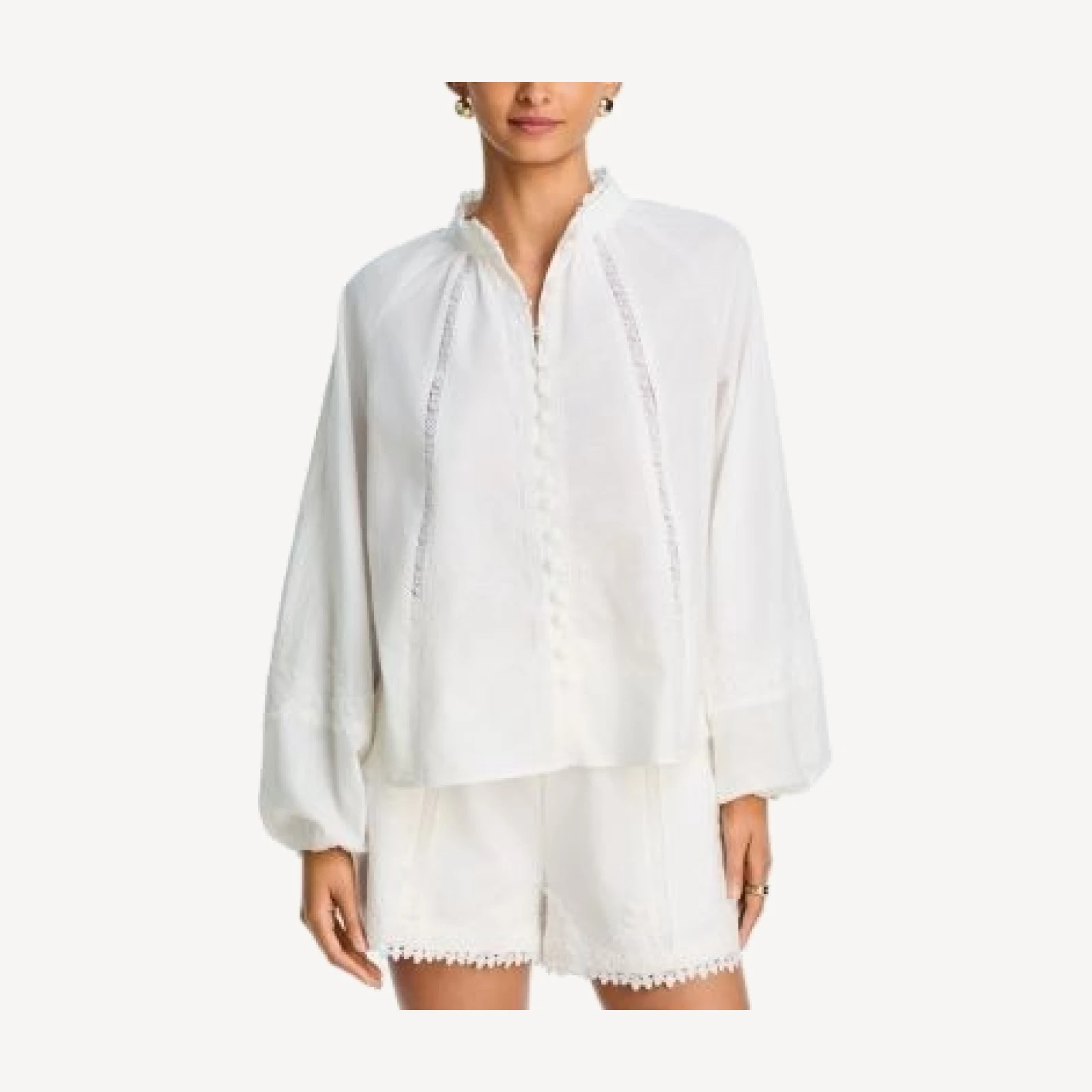 Aqua Button Front Lace Inset Top - Exclusive