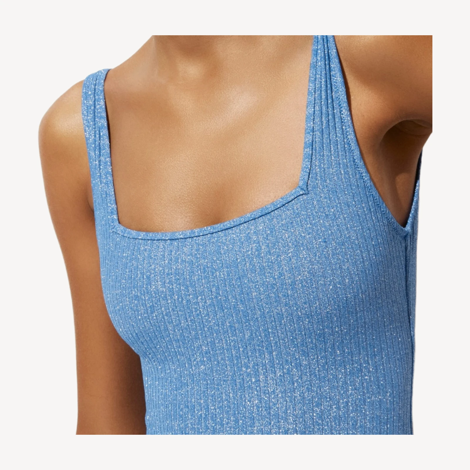 Sparkle rib squareneck one-piece swimsuit