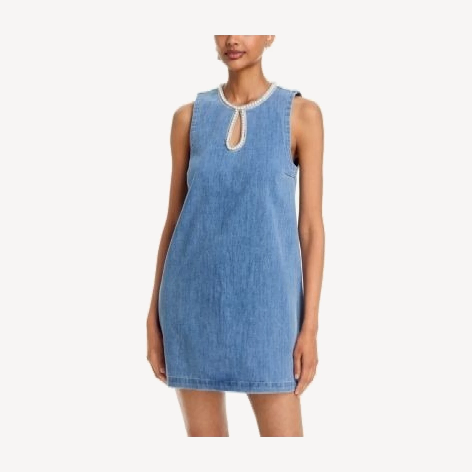 Aqua Embellished Faux Pearl Denim Mini Dress - Exclusive