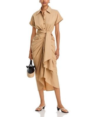 Aqua Tie Front Midi Shirt Dress - Exclusive