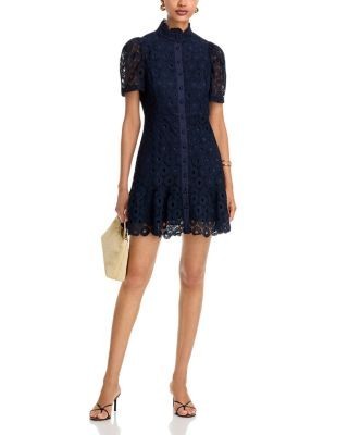 Aqua Geo Lace Short Sleeve Mini Dress - Exclusive
