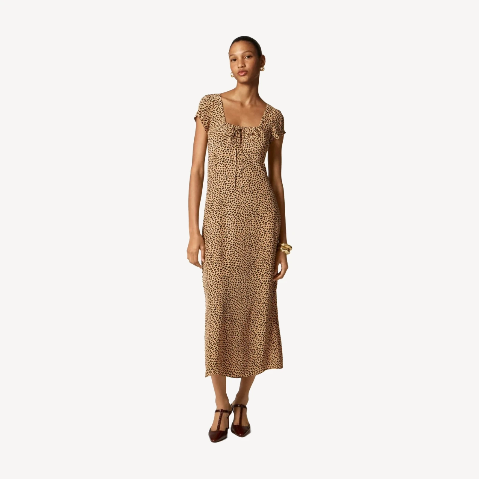 Squareneck slip dress in spot print