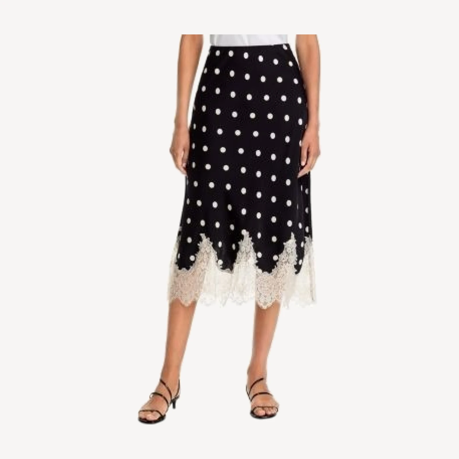 Aqua Polka Dot Lace Trim Midi Skirt - Exclusive