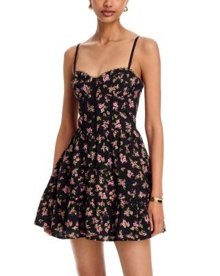 Aqua Ditsy Floral Eyelet Lace Up Mini Dress - Exclusive