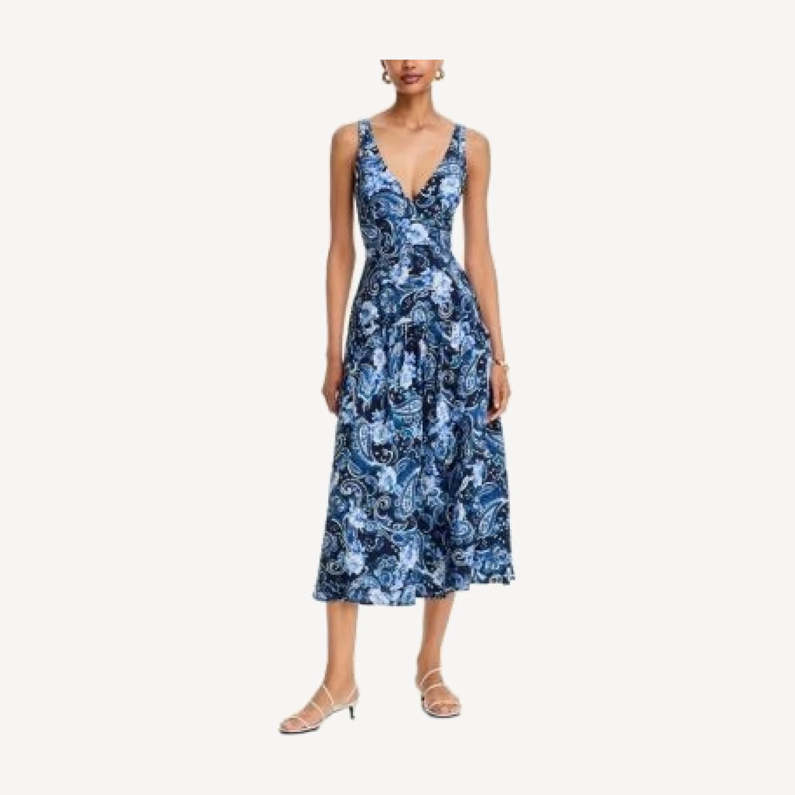 Aqua Paisley Print V Neck Drop Waist Midi Dress - Exclusive