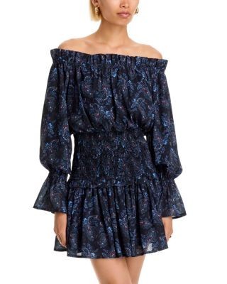 Aqua Off The Shoulder Smocked Mini Dress - Exclusive