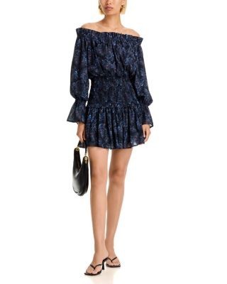 Aqua Off The Shoulder Smocked Mini Dress - Exclusive