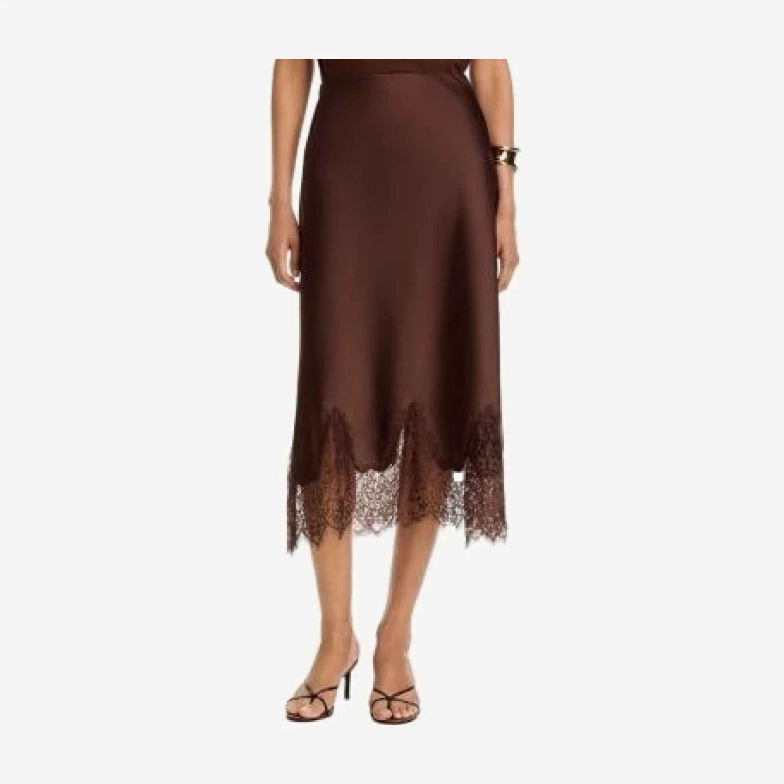 Aqua Satin Lace Trim Midi Skirt - Exclusive