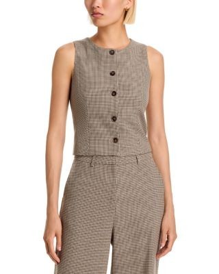 Aqua Mini Check Button Front Vest - Exclusive